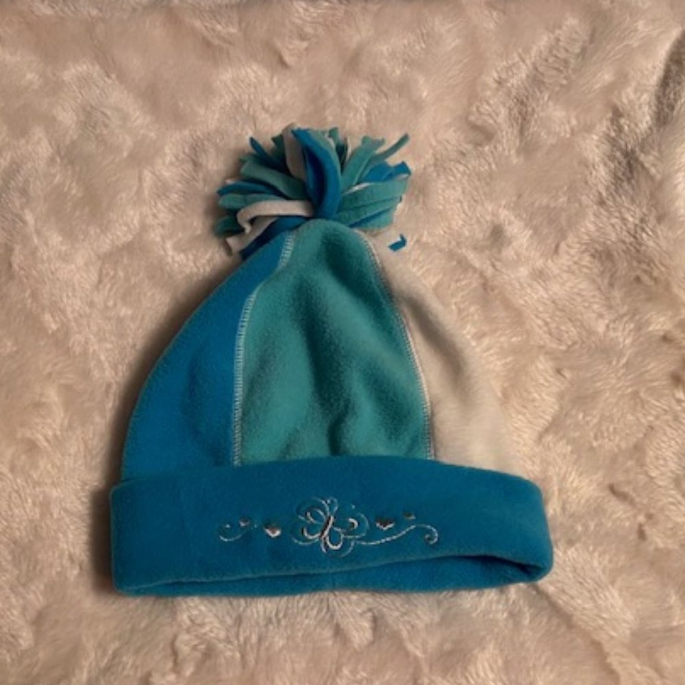 $10 ADD ON Children's Place Girls Blue White Fleece Pom Pom Toque Size 10-14
